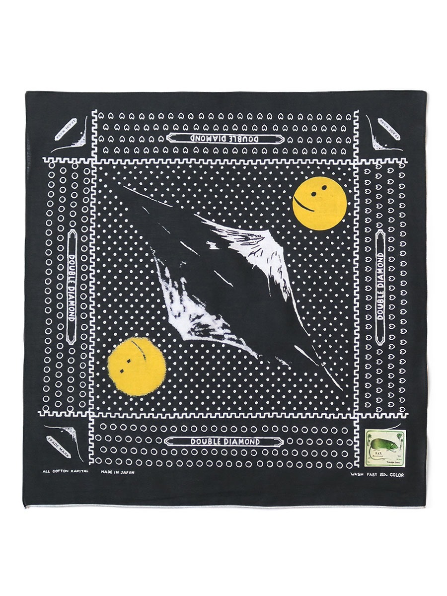 2025AW KAPITAL fastcolor Selvedge Bandana (MIRRORED FUJI) 富士山 笑臉 方巾 領巾 頭巾 手帕 現貨 EK-1404BAB
