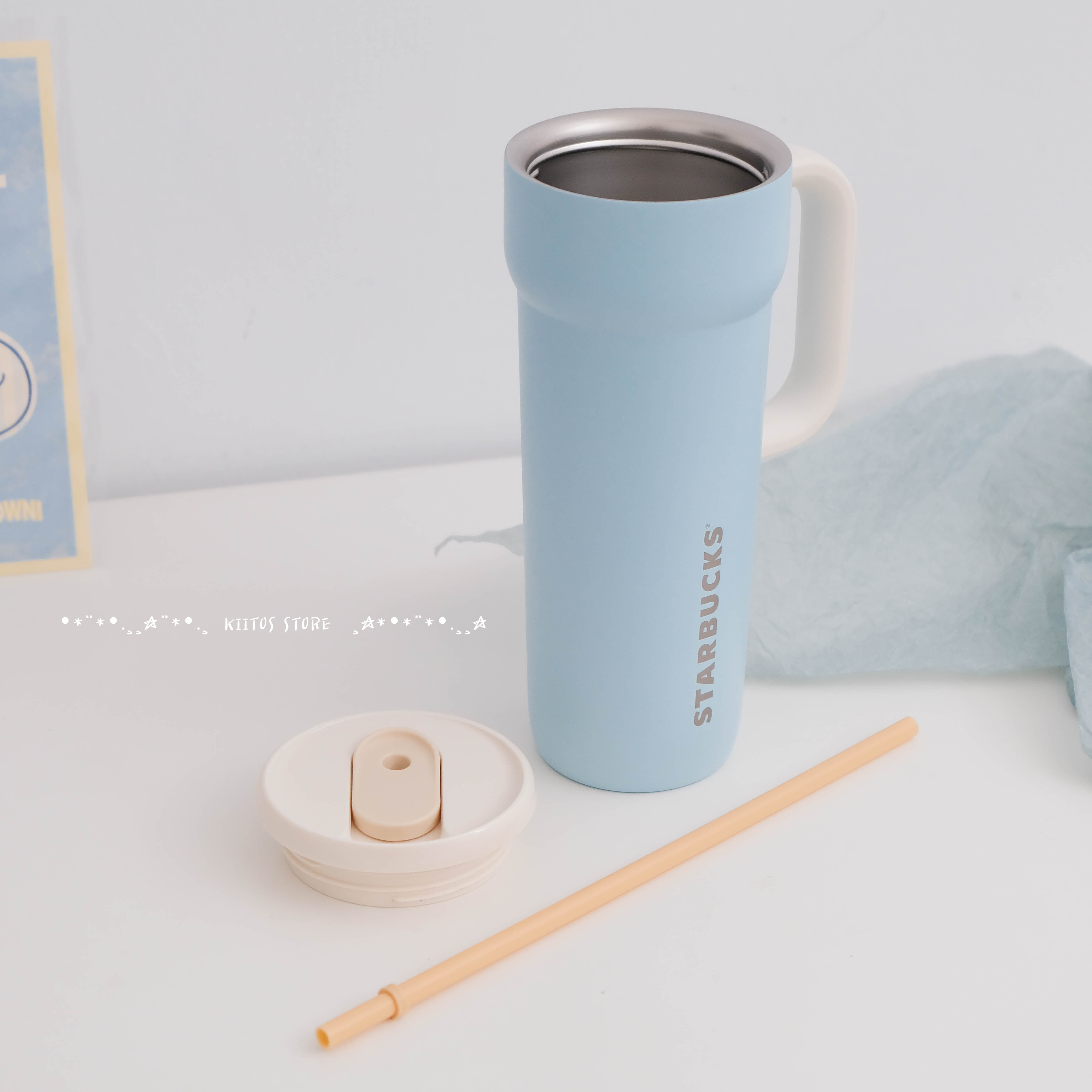 【現貨】韓國限定 STARBUCKS 星巴克 寶寶藍 不鏽鋼 手柄 吸管杯 秀智同款
