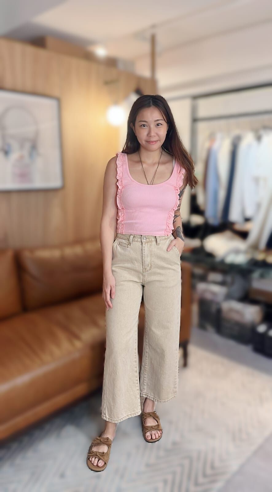 T36 木耳邊大圓領背心 - 粉紅 *特價* (優惠碼同充值購物金不適用)