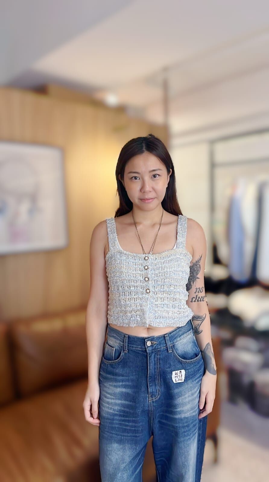 T41 小香風方領幼肩帶背心 - 藍色 *特價* (優惠碼同充值購物金不適用)