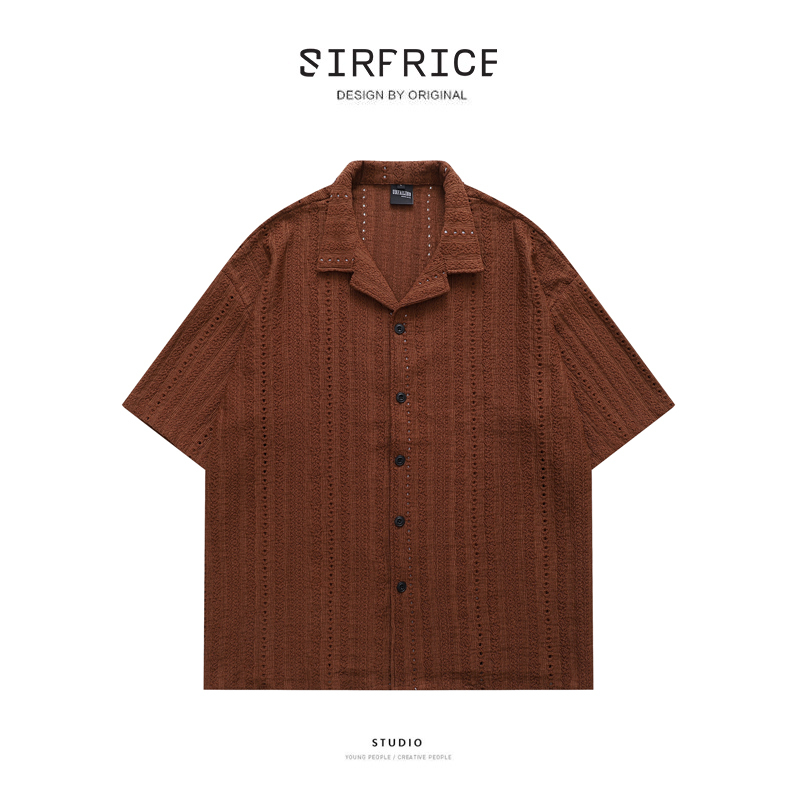 短袖襯衫 古巴領 鏤空襯衫