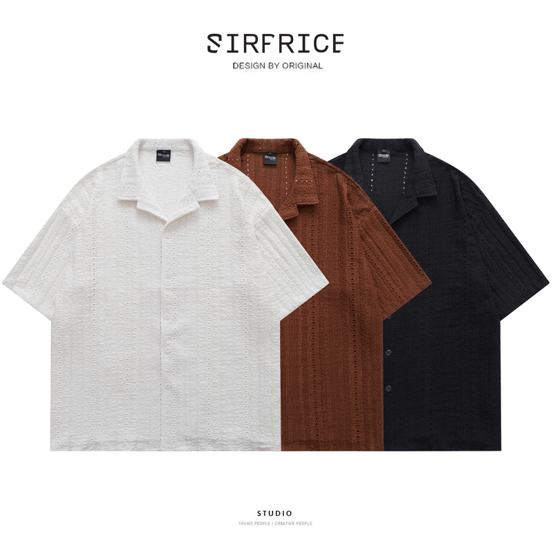 短袖襯衫 古巴領 鏤空襯衫