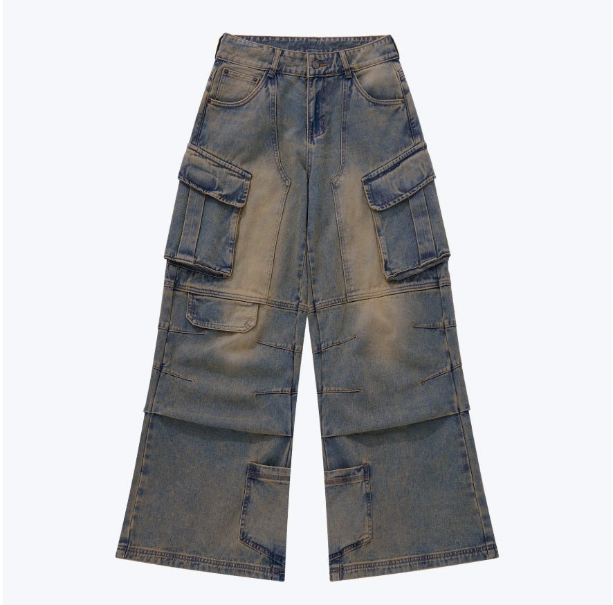 SENSE Distressed Denim Flared Cargo Pants