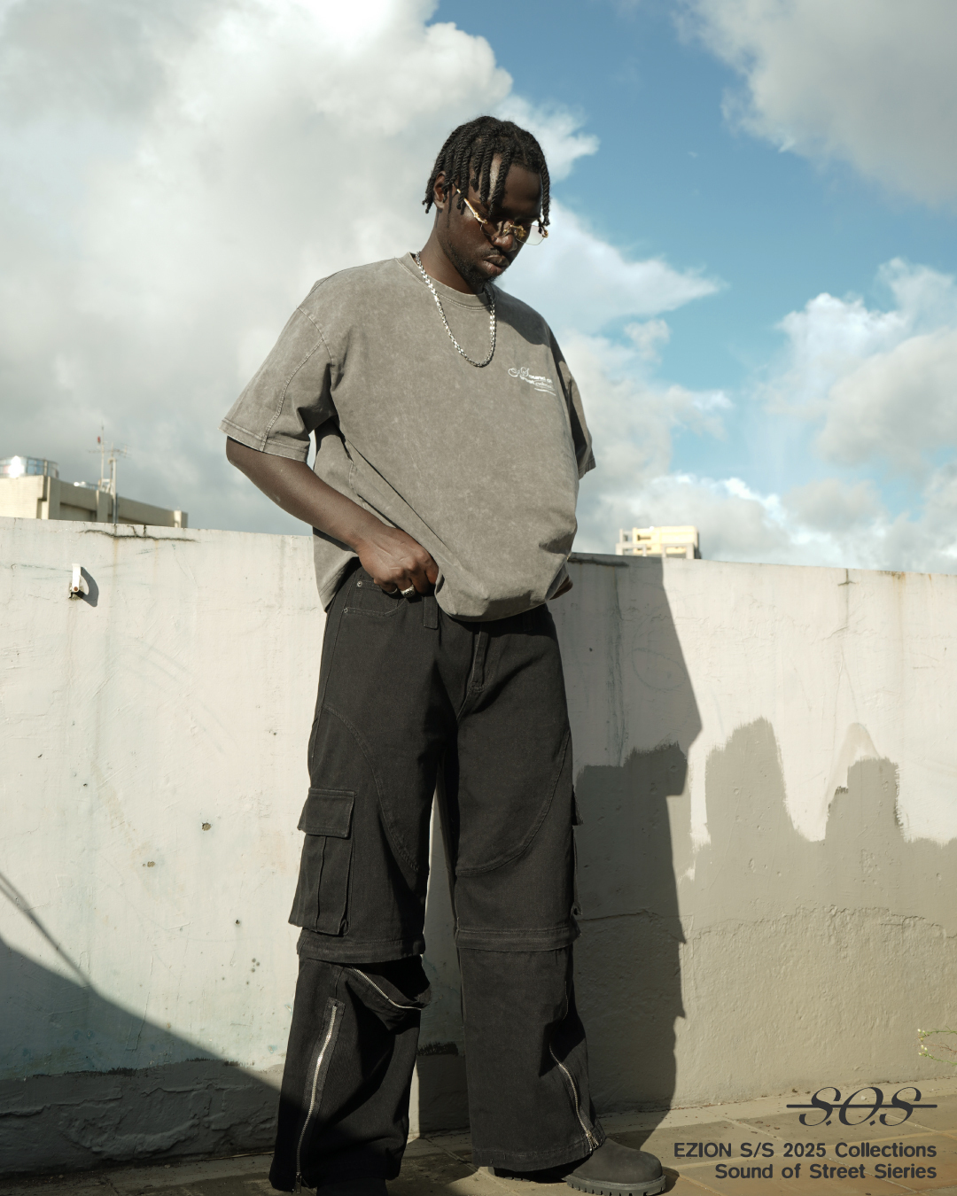 EZION "2-in-1" Side Cut Baggy Jeans (Black)