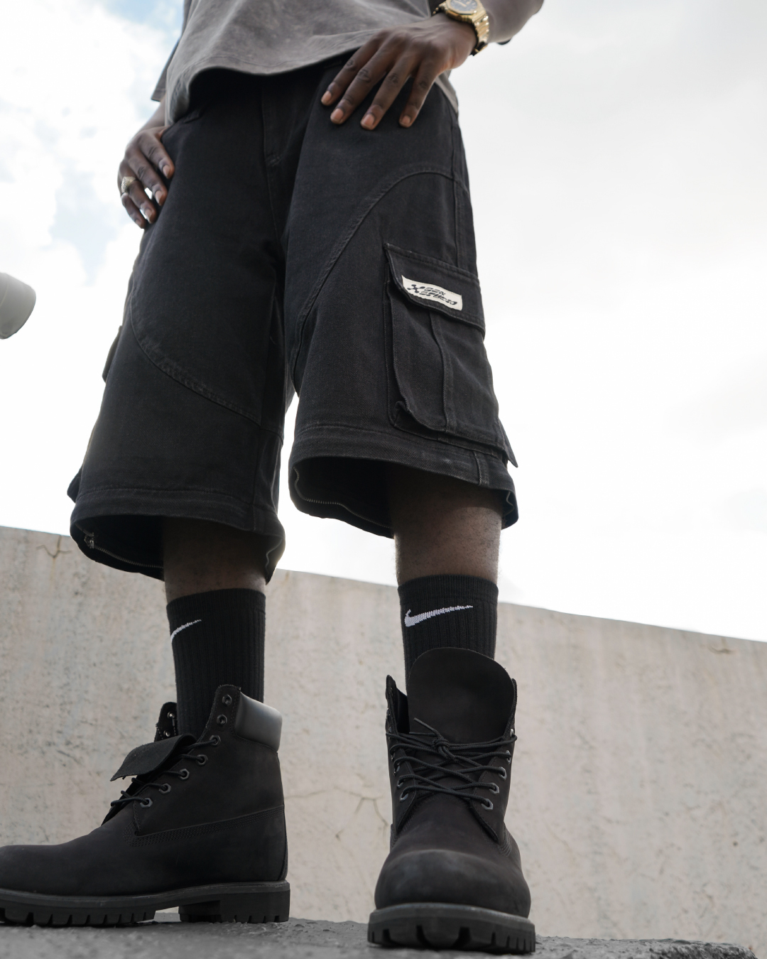 EZION "2-in-1" Side Cut Baggy Jeans (Black)