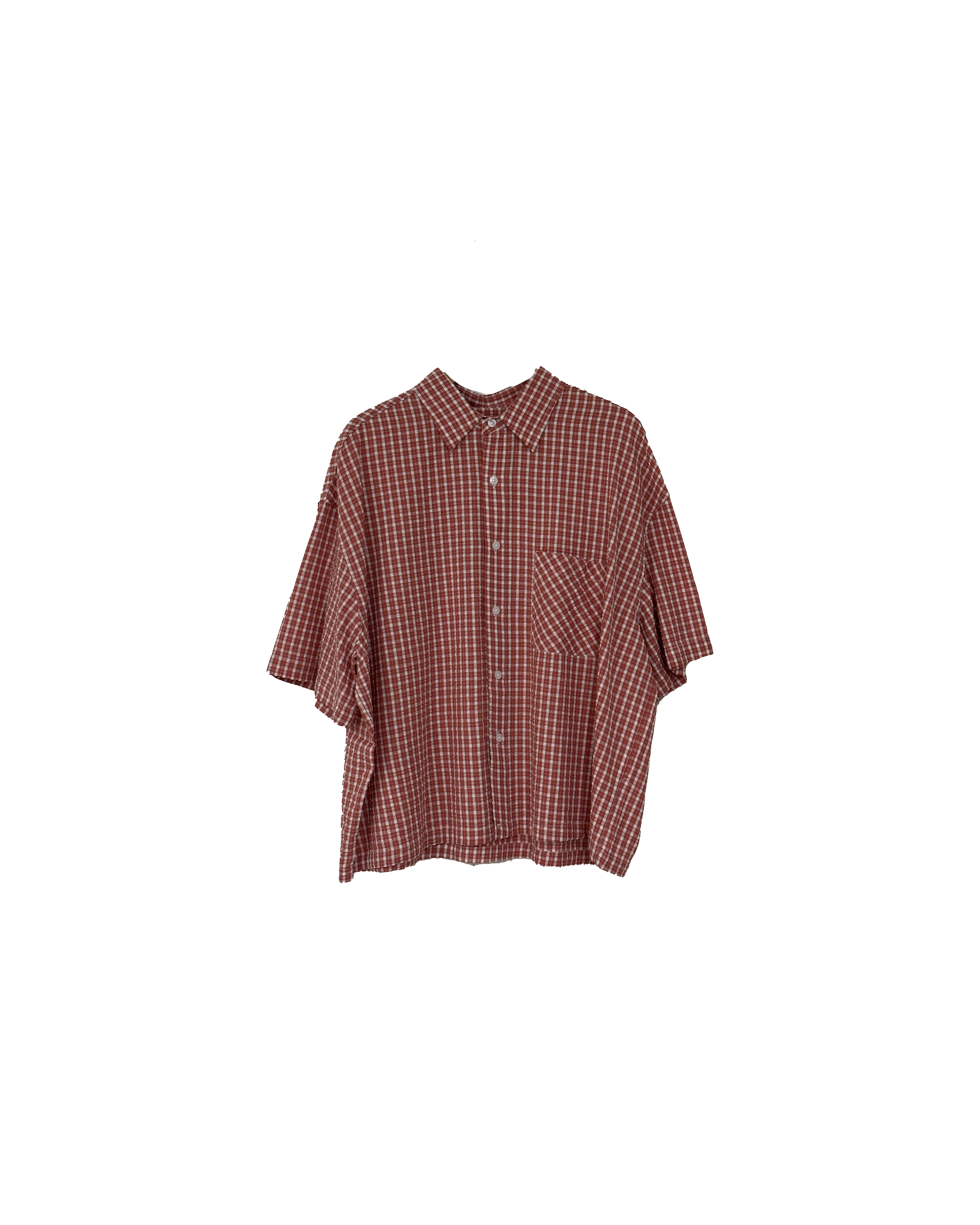 尖領格紋單口袋寬版恤衫