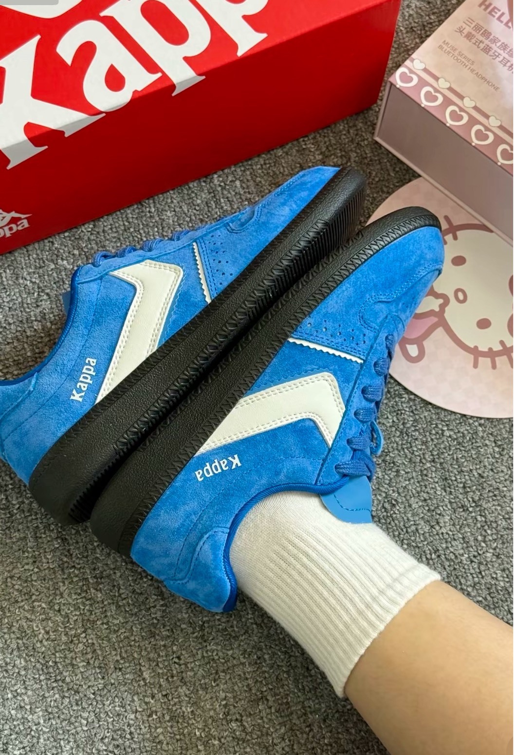 Kappa卡帕 德訓鞋 背靠背復古百搭防滑休閒運動鞋 男女同款 海中藍經典白Aug25