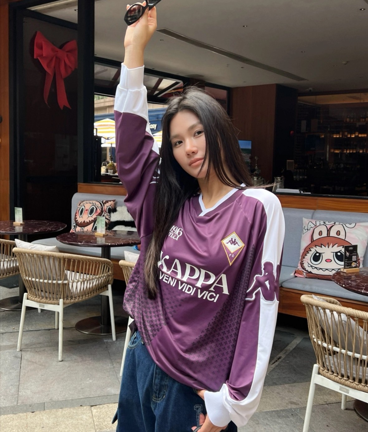 Kappa ACF Fiorentina Logo Allover Print Long Sleeve Pullover Sweatshirt Unisex Aug25