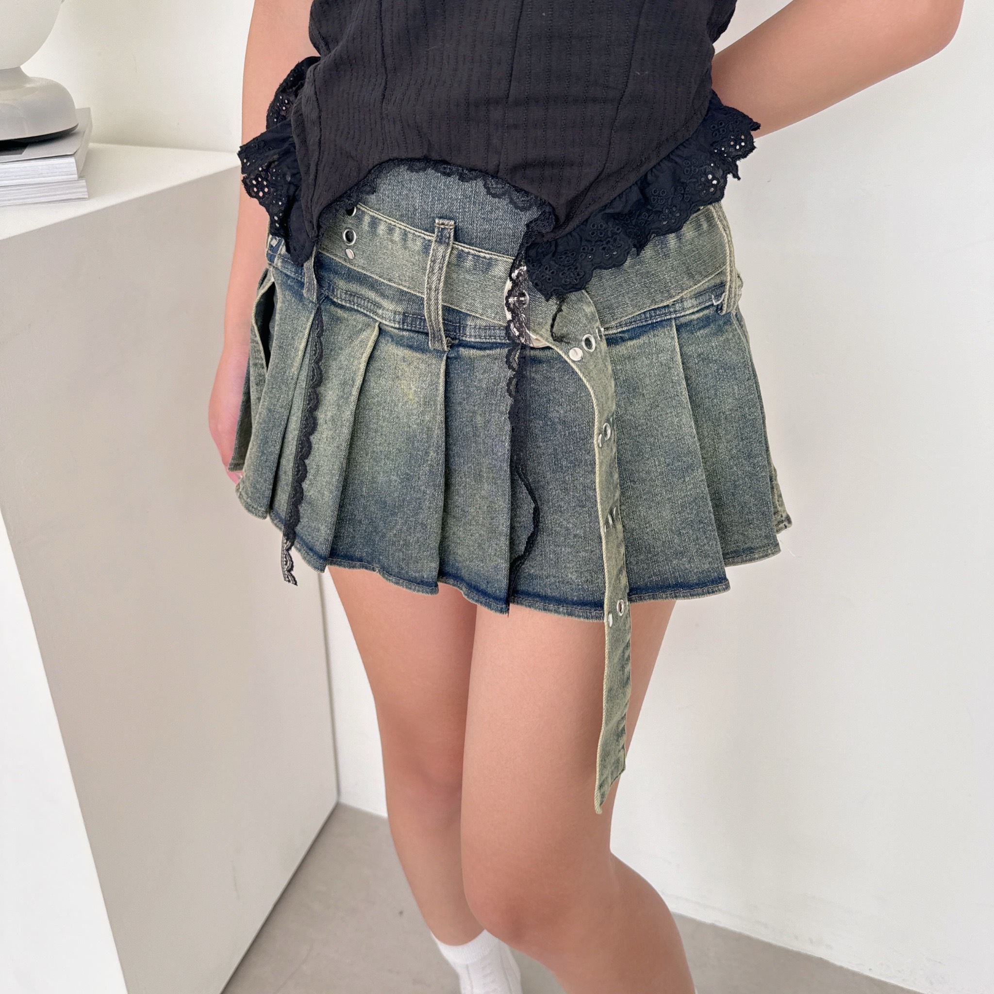 8201牛仔腰帶迷你短裙