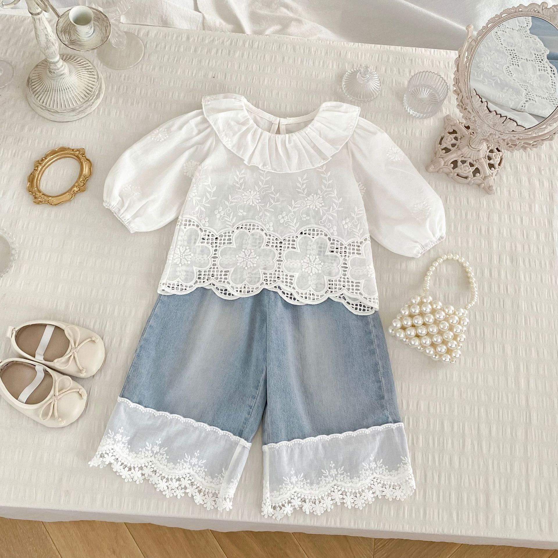 現貨80｜薄款秋款花邊套裝 𓂃𓈒 .ᐟ.ᐟ.ᐟ.ᐟ