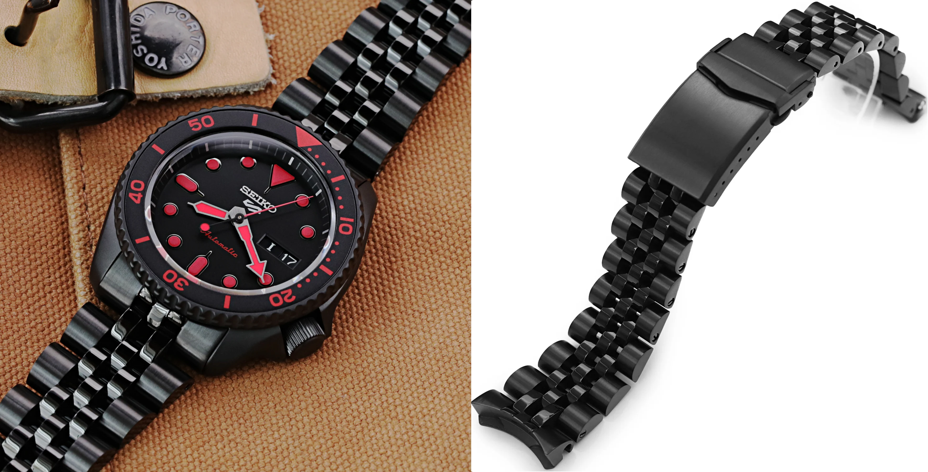 萬年鐘錶 - 太空人錶帶 SEIKO 5 SPORTS  專用錶帶  安哥斯五珠不鏽鋼V形潛水扣錶帶  ( 新款5號   LOGO專用 )  SS221820BLC059-S5