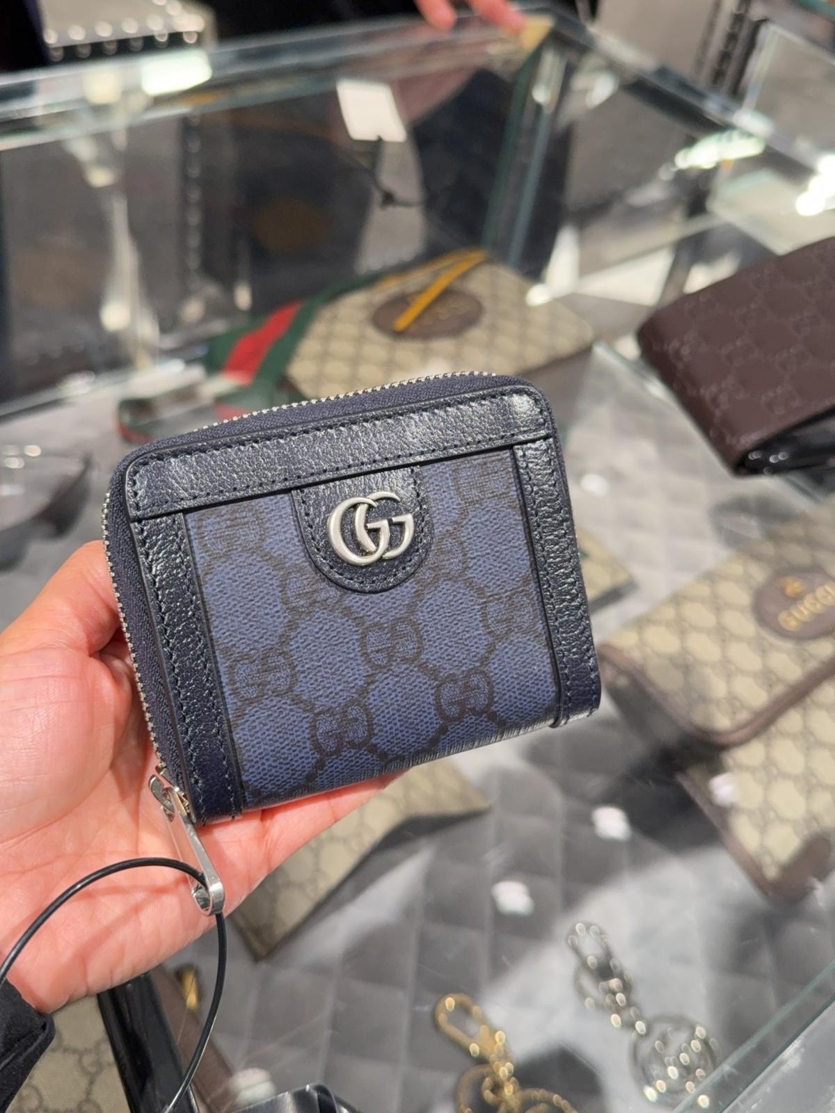 Gucci GG Supreme Dollar print zip around small wallet Dark Blue 791744