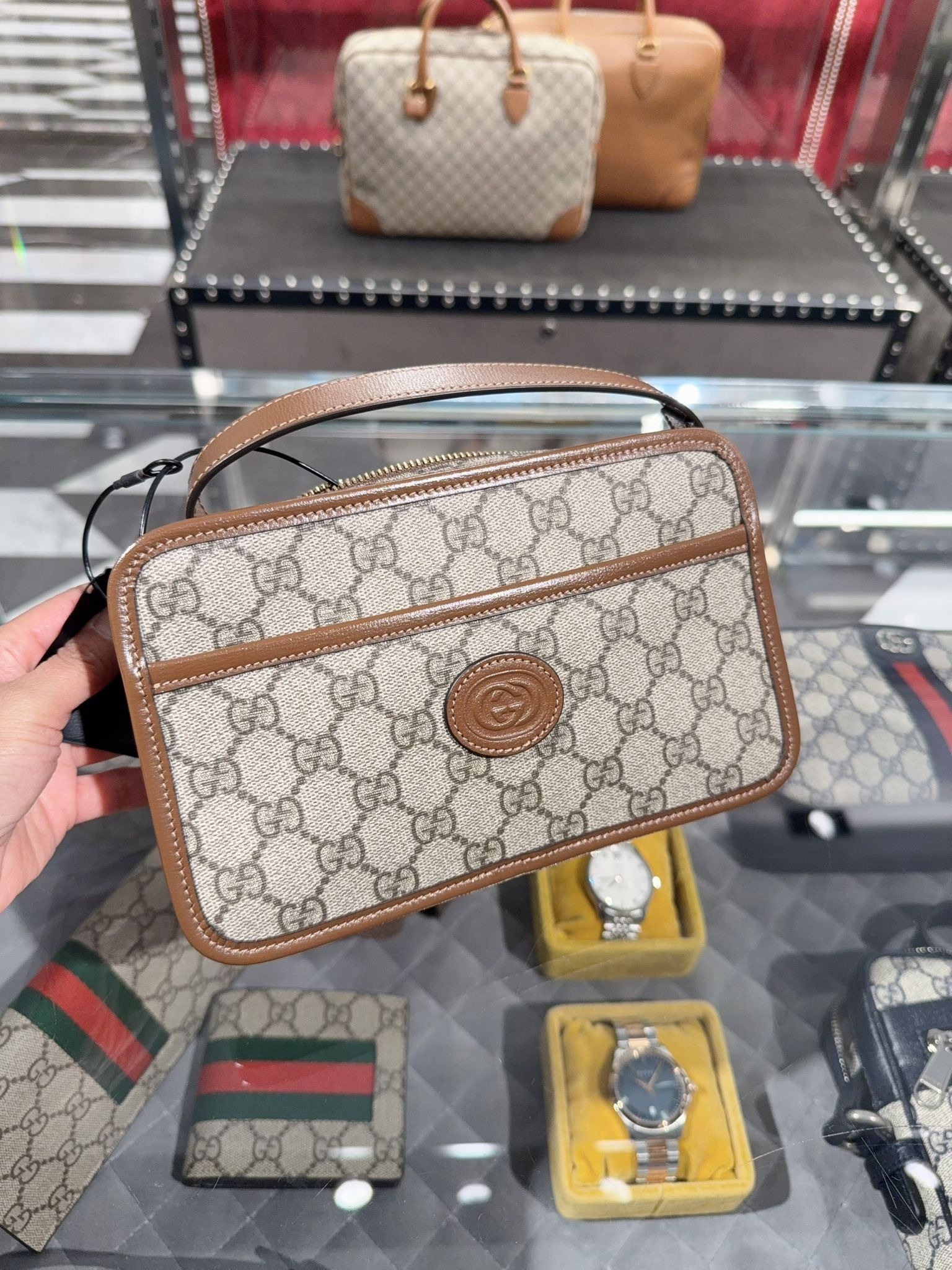 Gucci Bag GG supreme Mini Camera bag Brown 658572