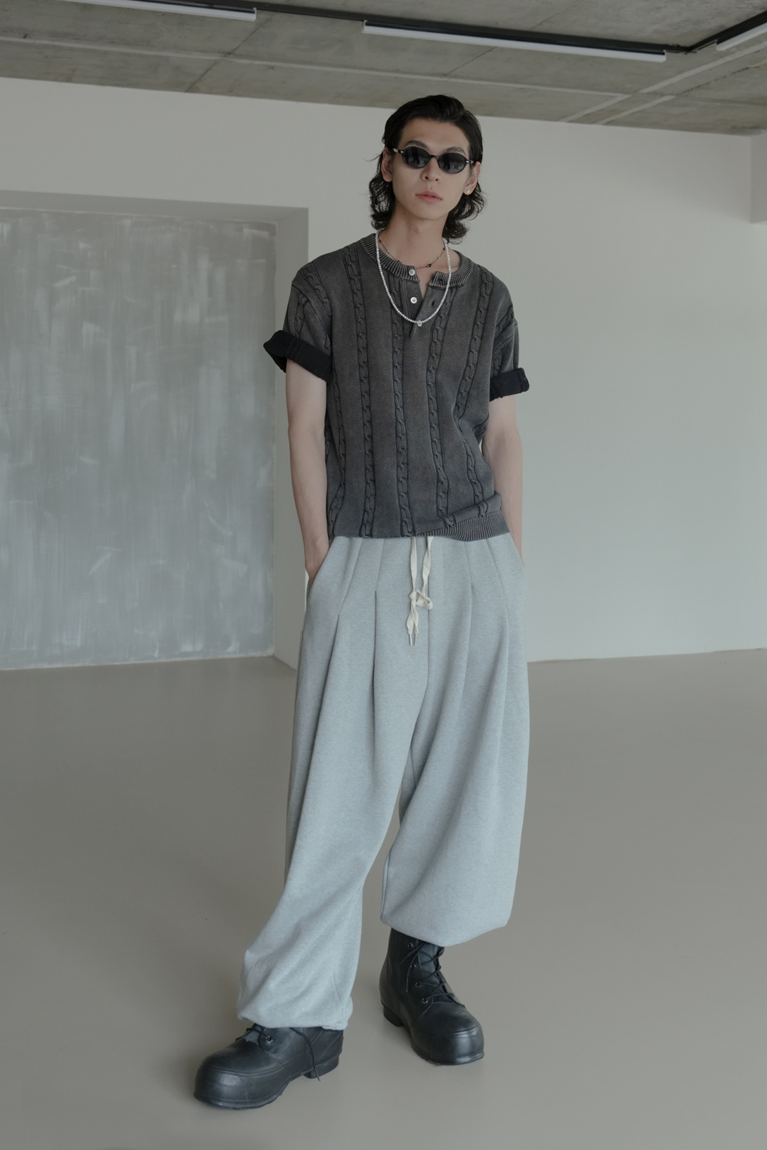 Pigment-Dyed Cable Henley Neck Knit #上衣 (售完不補)