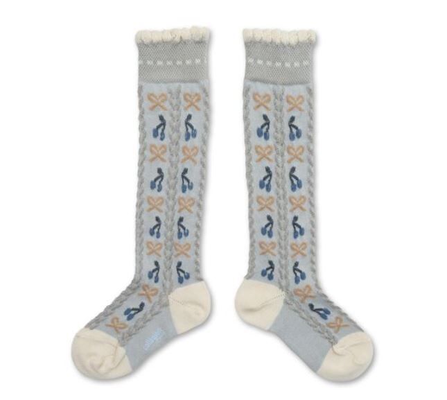 COLLEGIEN 緹花及膝襪Cerise-Gris Perle珍珠灰