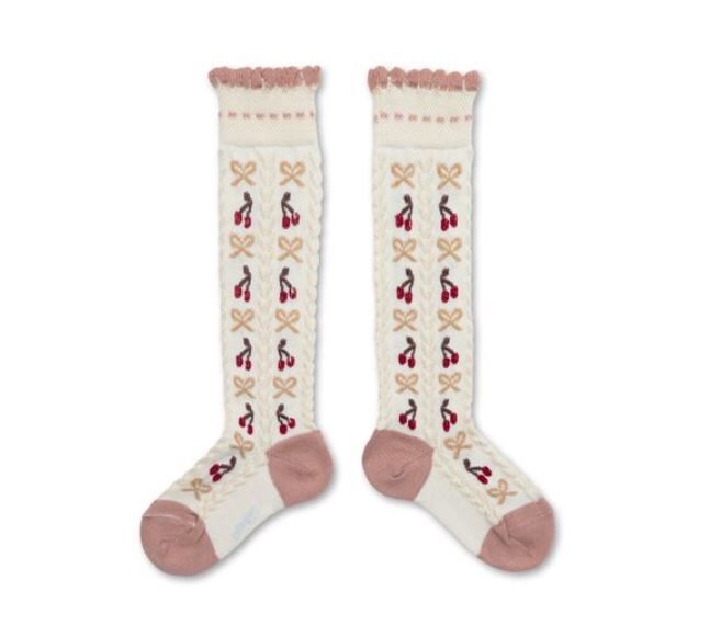 COLLEGIEN 緹花及膝襪Cerise-Doux Agneaux米白