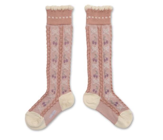 COLLEGIEN 緹花及膝襪Cerise-Vieux Rose復古粉