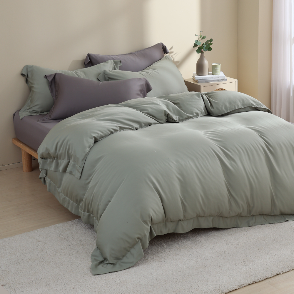 100支天絲｜100%萊賽爾｜雙色配｜隕石灰ｘ沉霧綠