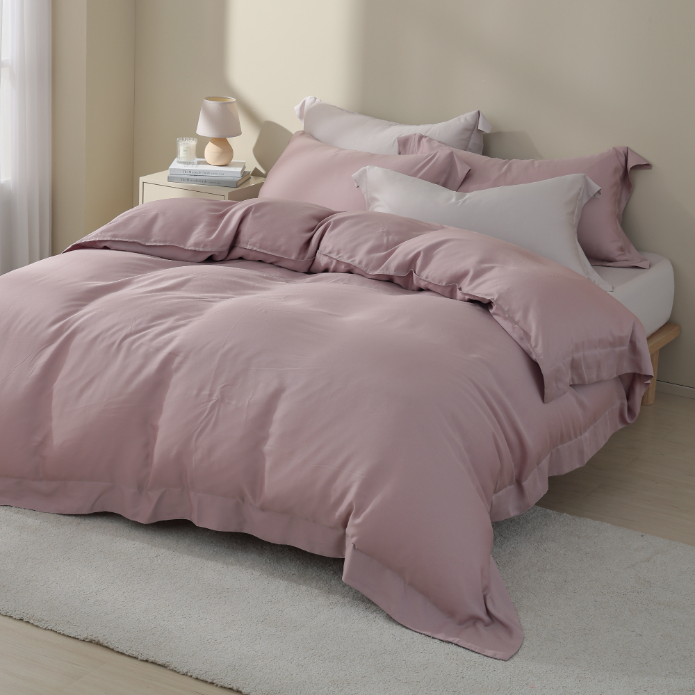 100支天絲｜100%萊賽爾｜雙色配｜藕荷粉ｘ雲糜灰