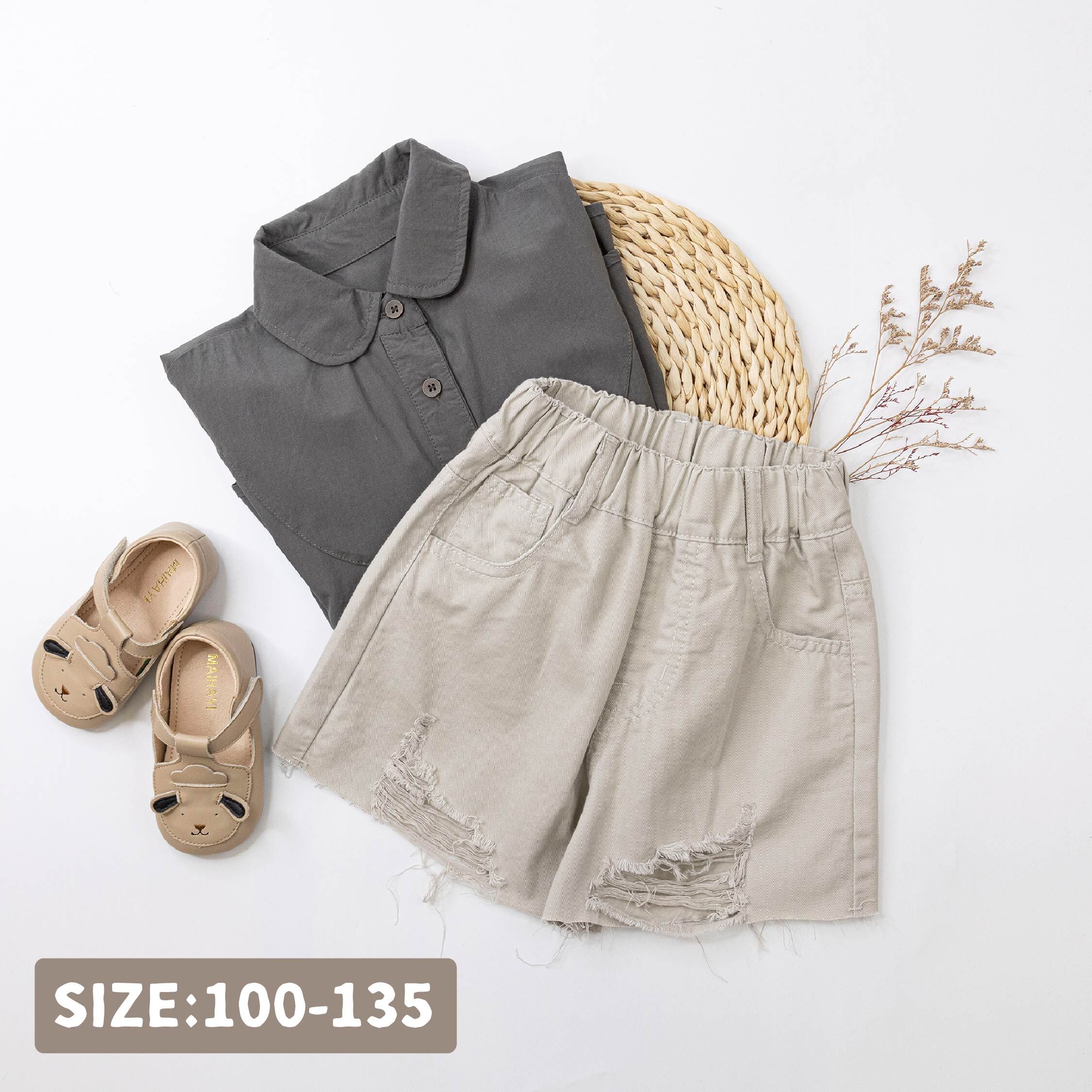 【H50899】不收邊刷破造型質感短褲