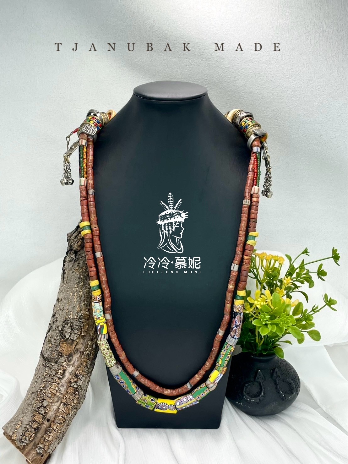 W-No.79貿易古珠兩條式戒指串長鍊82cm