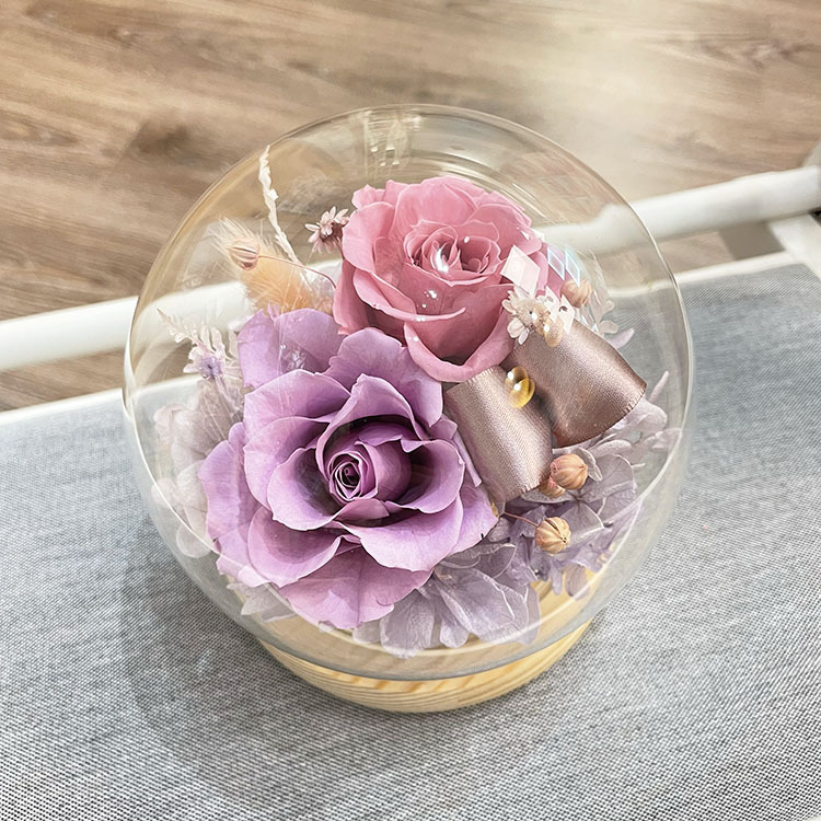 薰衣紫・永生花玻璃盅・日本玫瑰・可宅配（外縣市限本島)