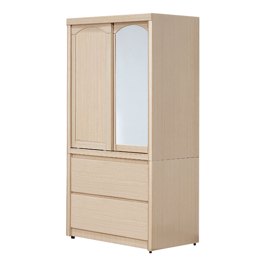 普恩2.8尺推門/拉門二抽衣櫃(鏡門)(四色可選)