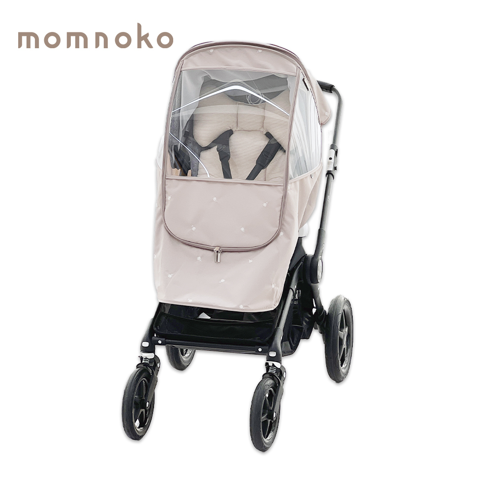 【 Momnoko 】防風防蚊二合一推車罩 - 拿鐵色奶白花