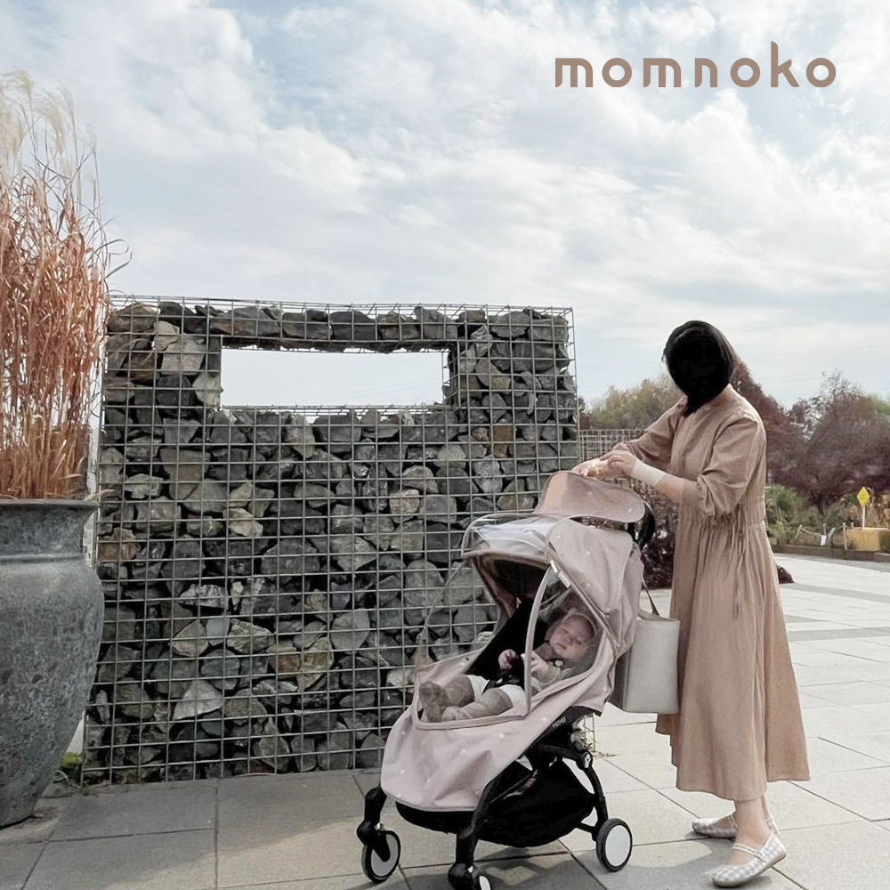 【 Momnoko 】防風防蚊二合一推車罩 - 拿鐵色奶白花