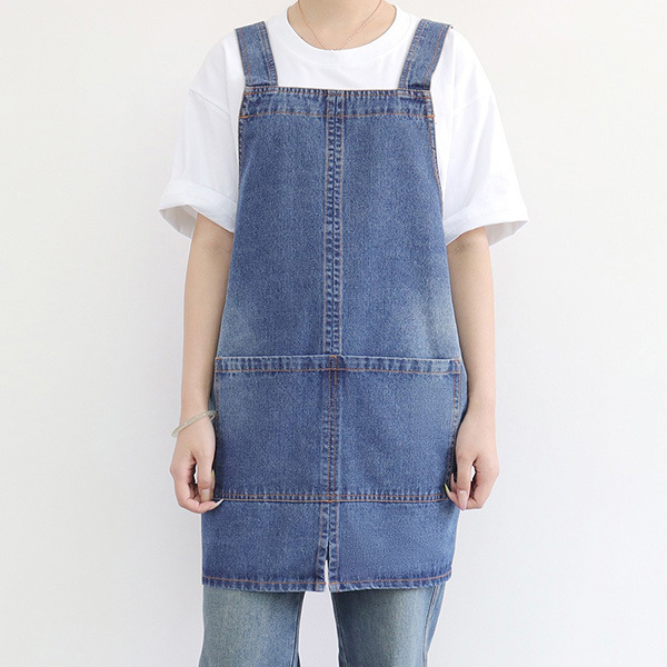 背扣水洗牛仔布圍裙