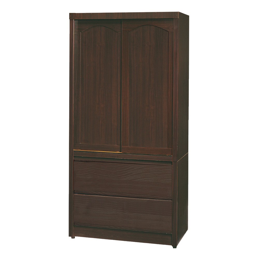 普恩2.8尺推門/拉門二抽衣櫃(雙木門)(四色可選)