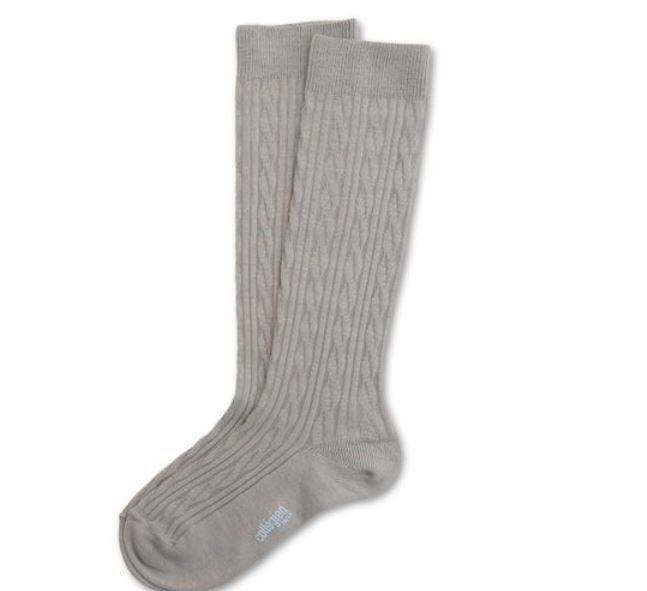 COLLEGIEN 針織麻花羊毛襪 Alix-Gris Perle珍珠灰