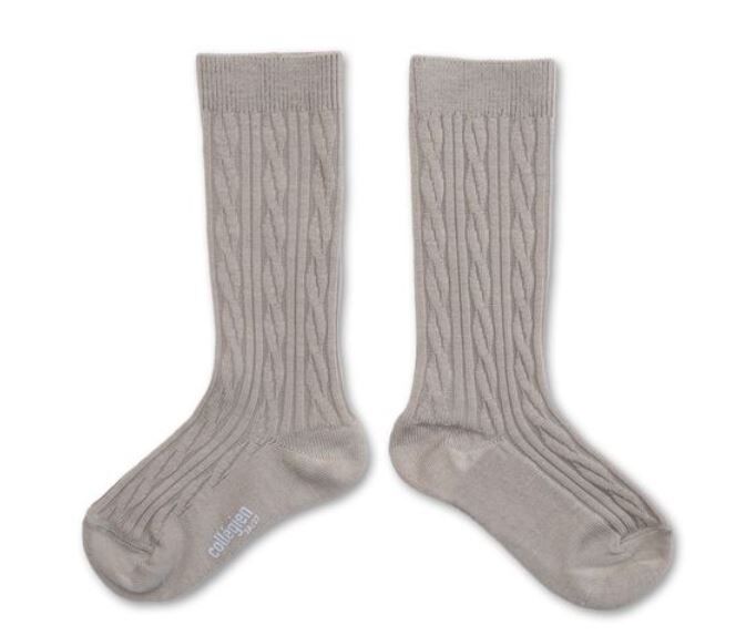 COLLEGIEN 針織麻花羊毛襪 Alix-Gris Perle珍珠灰