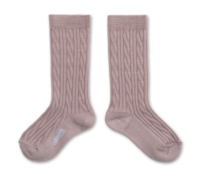 COLLEGIEN 針織麻花羊毛襪 Alix-Vieux Rose復古粉