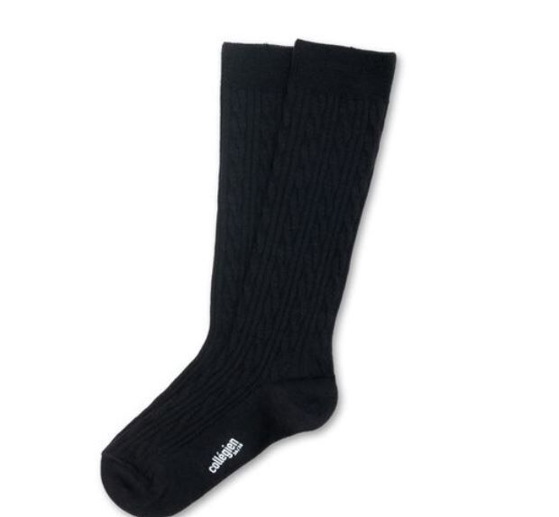 COLLEGIEN 針織麻花羊毛襪 Alix-Noir de Charbon黑