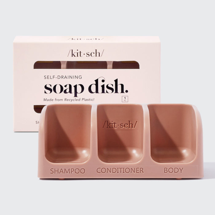 美國 Kitsch 可拆式吸盤自排水皂盒 乾燥玫瑰色