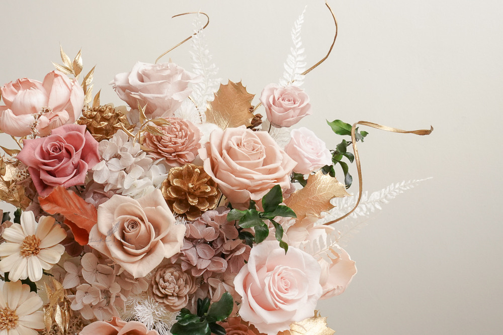 奶茶色永生花盆花,蒙娜麗莎的微笑,奶茶色永生花盆栽,奶茶色開幕永生花代客送花特寫3