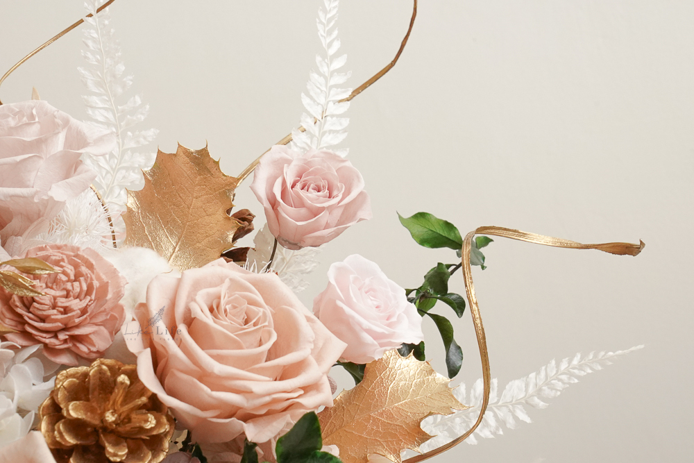 奶茶色永生花盆花,蒙娜麗莎的微笑,奶茶色永生花盆栽,奶茶色開幕永生花代客送花特寫1