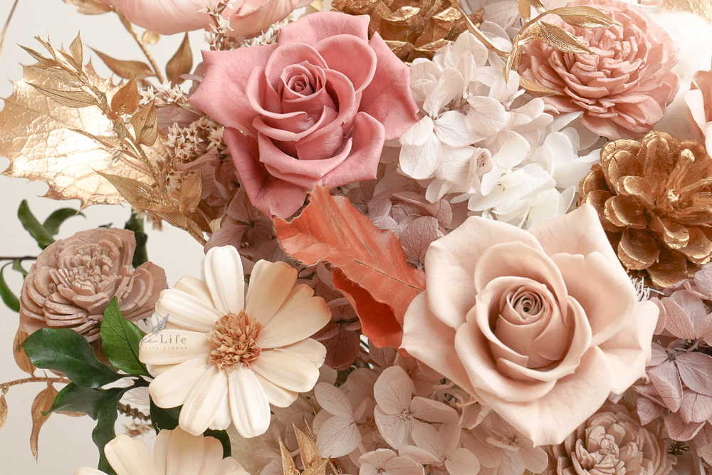 奶茶色永生花盆花,蒙娜麗莎的微笑,奶茶色永生花盆栽,奶茶色開幕永生花代客送花特寫5