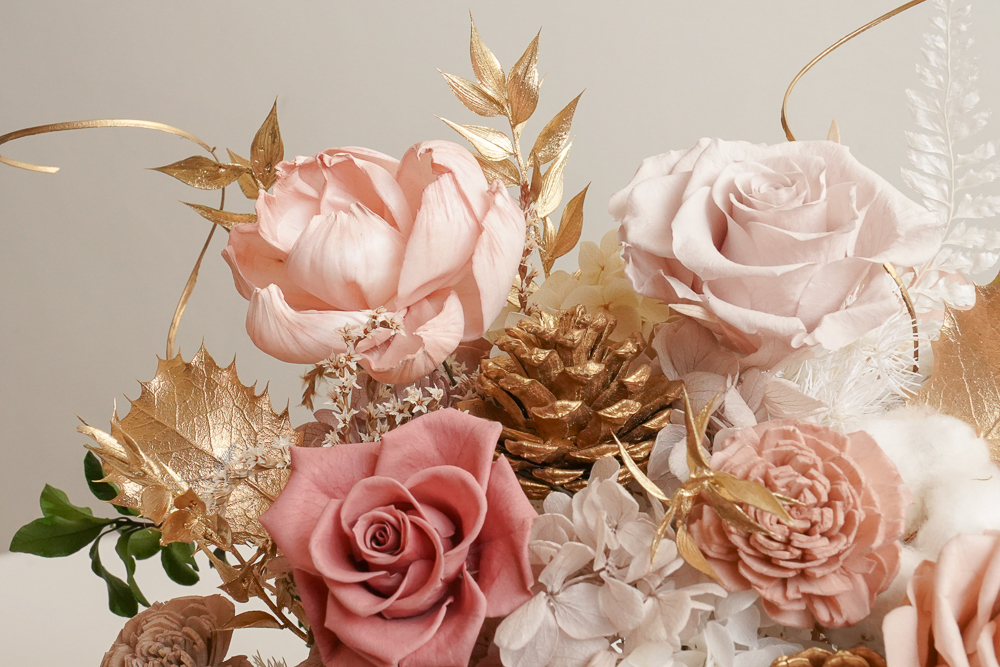 奶茶色永生花盆花,蒙娜麗莎的微笑,奶茶色永生花盆栽,奶茶色開幕永生花代客送花特寫2