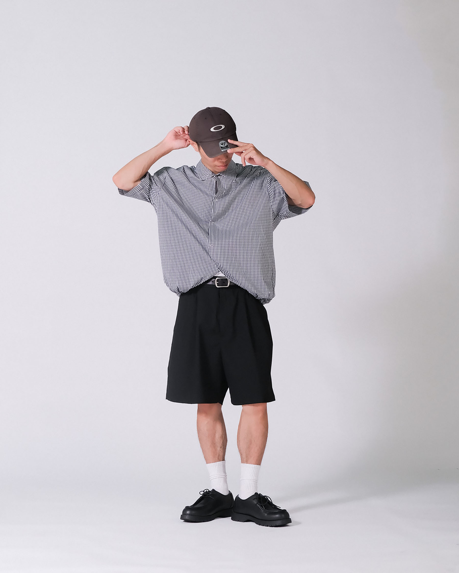 D.CLOSET 寬鬆抽繩 格紋襯衫 ST06