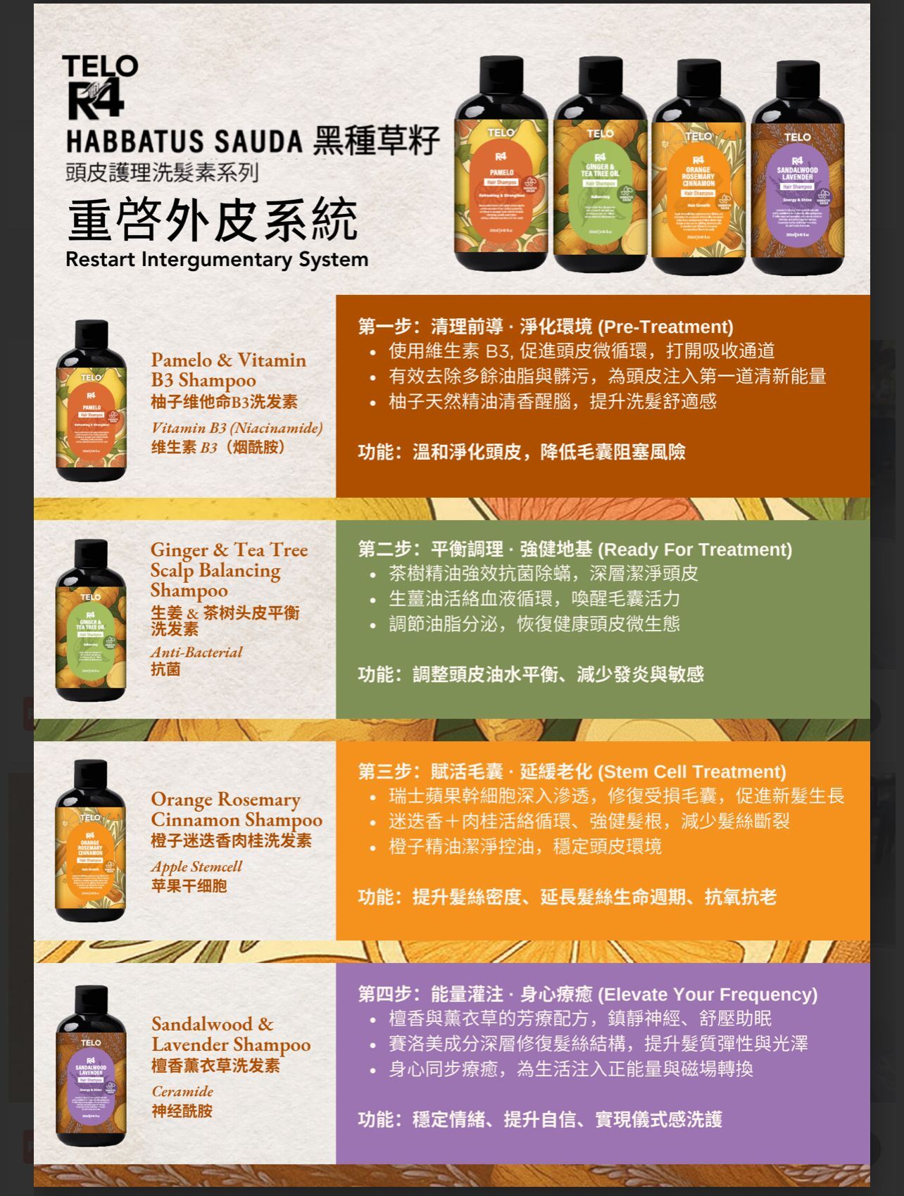 Ss326/R4黑種草籽重啓外皮系統shampoo/250mlx4種不同系列