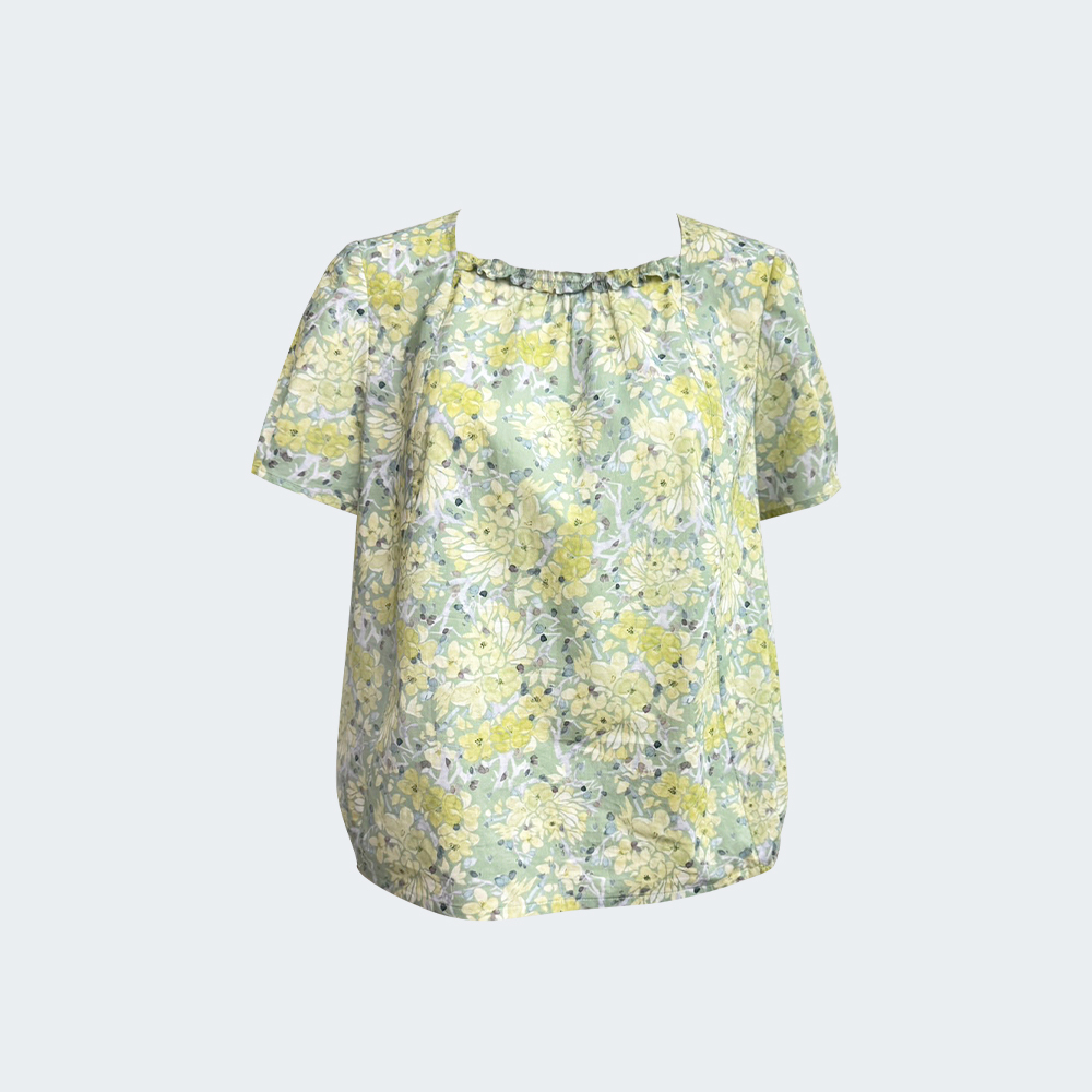 復古方領花卉棉質上衣