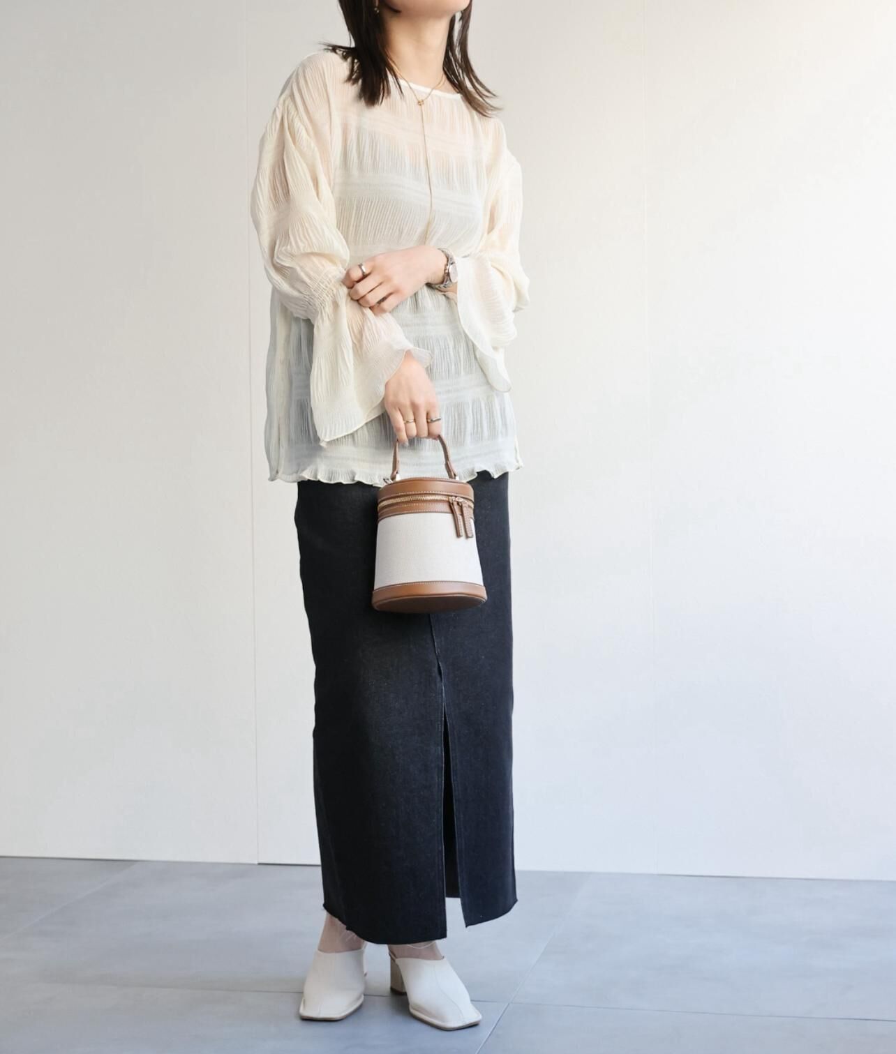 【預購】JN080704  ap retro 透視褶飾襯衫(FREE SIZE)