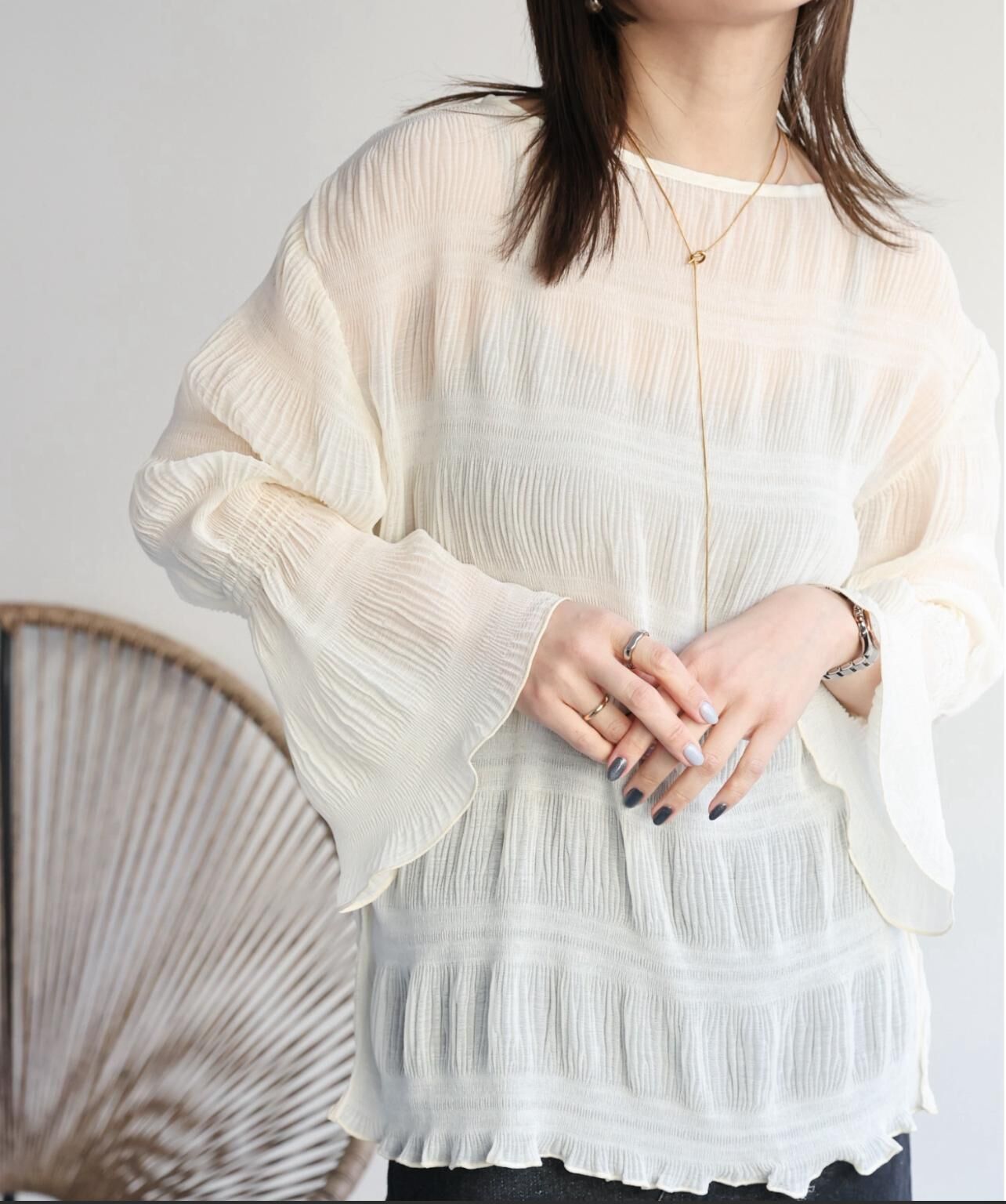 【預購】JN080704  ap retro 透視褶飾襯衫(FREE SIZE)