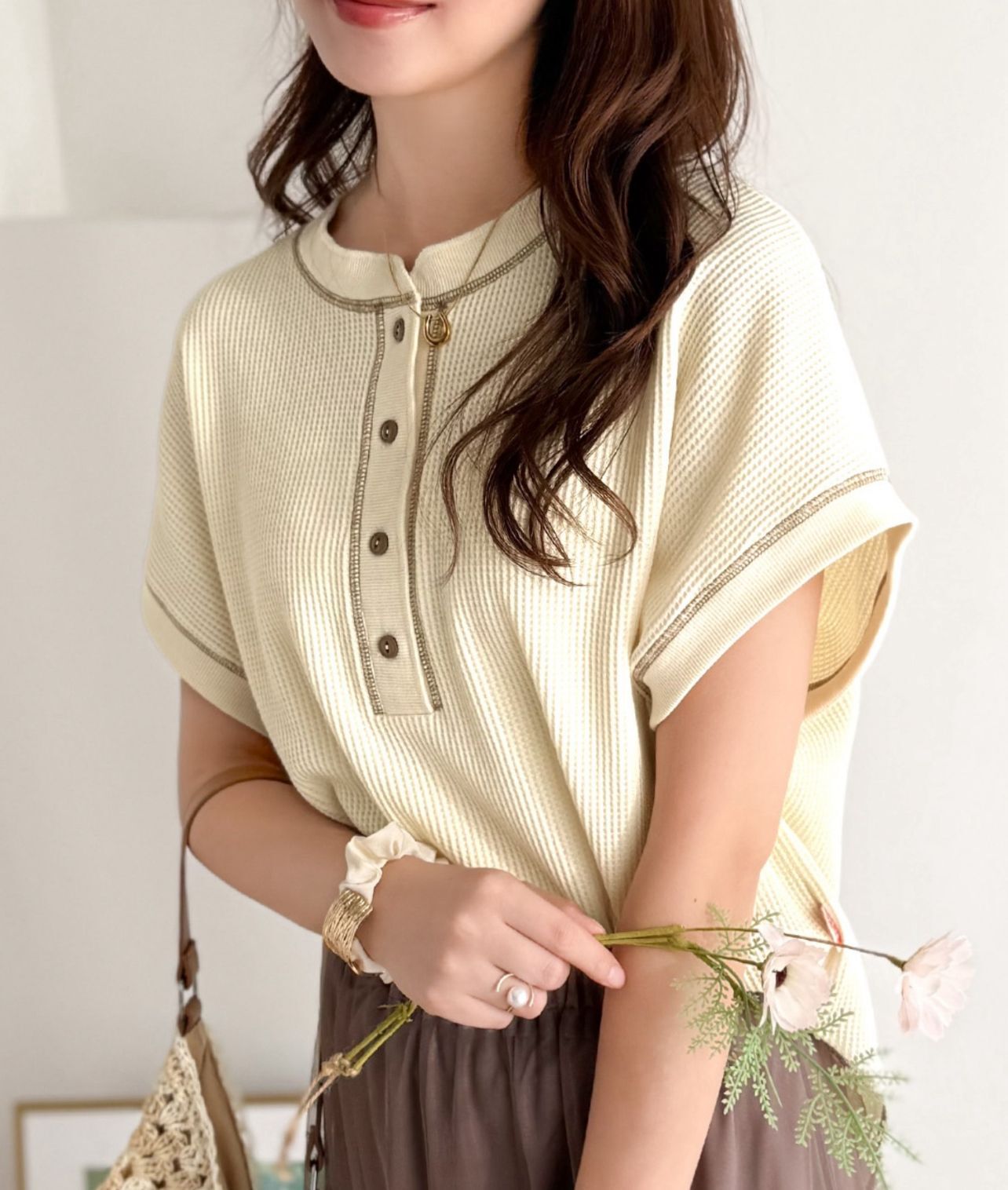 【預購】JN080705 Java 縫線華夫格短袖上衣