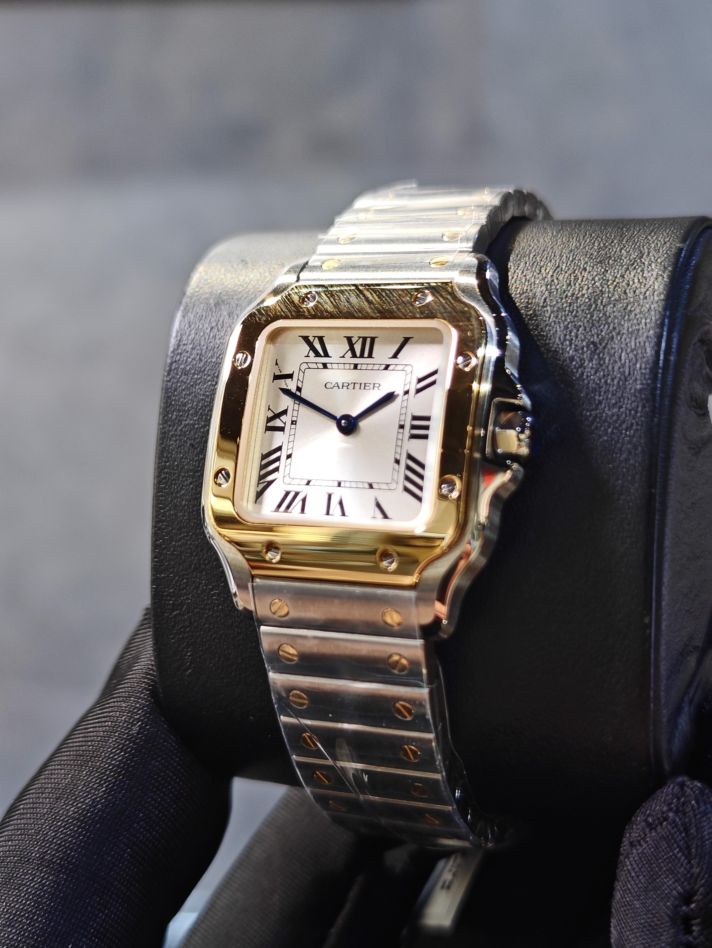 BRAND NEW CARTIER W2SA0033 SILVER DIAL SANTOS-DE 27MM Small MODEL QUARTZ MOVEMENTS YELLOW GOLD AND STEEL INTERCHANGEABLE METAL AND LEATHER BRACELETS