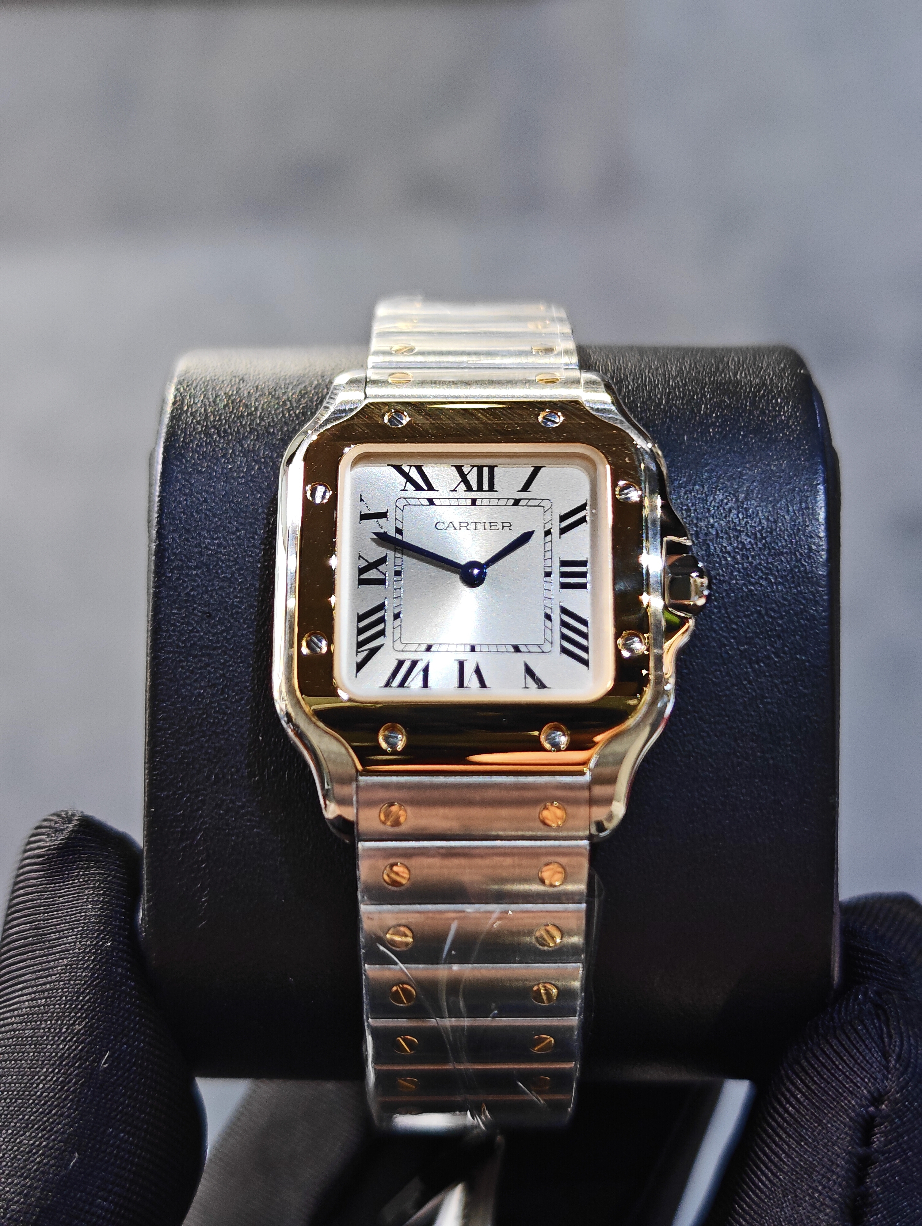 BRAND NEW CARTIER W2SA0033 SILVER DIAL SANTOS-DE 27MM Small MODEL QUARTZ MOVEMENTS YELLOW GOLD AND STEEL INTERCHANGEABLE METAL AND LEATHER BRACELETS