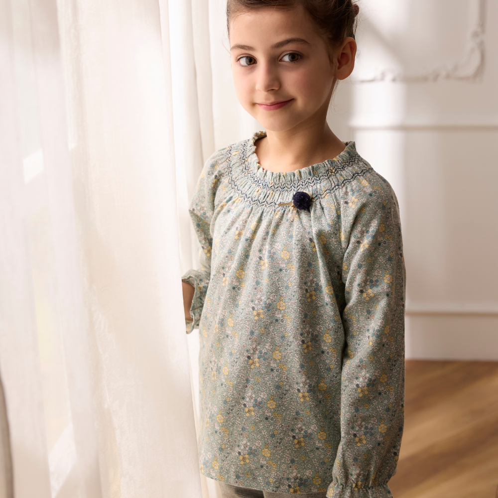 PIPPY甜美碎花圓領長袖棉質上衣 綠