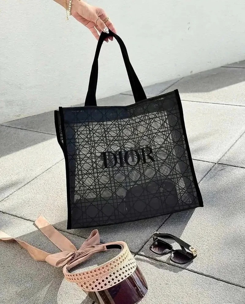 【DIOR】夜幕黑紗幾何托特包